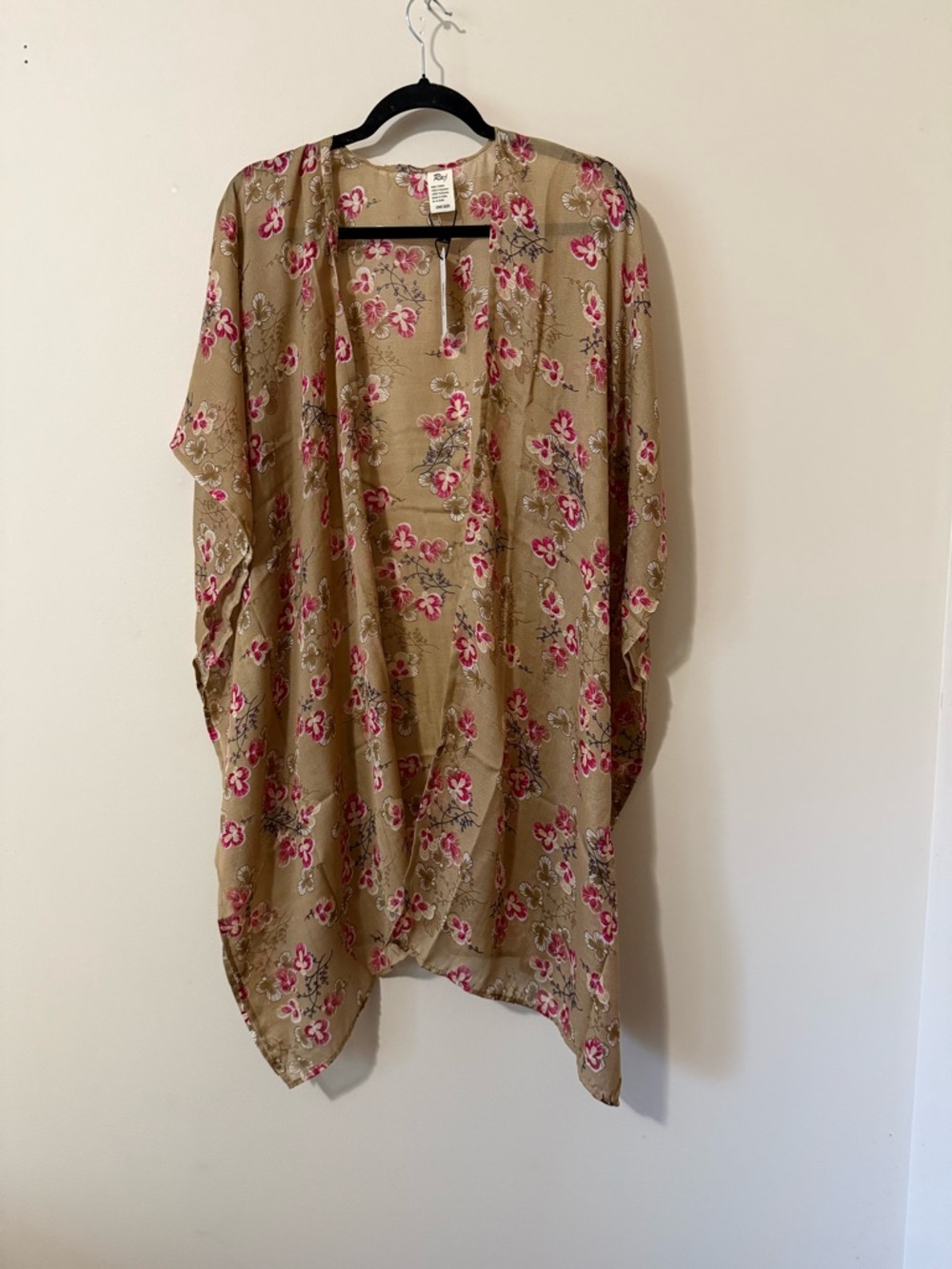 Raj Floral Kimono in Beige with Pink and Green Accents